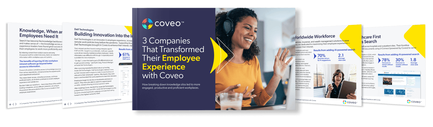 3 Companies transforming the employee experience with Coveo artificial intelligence - Free ebook cover