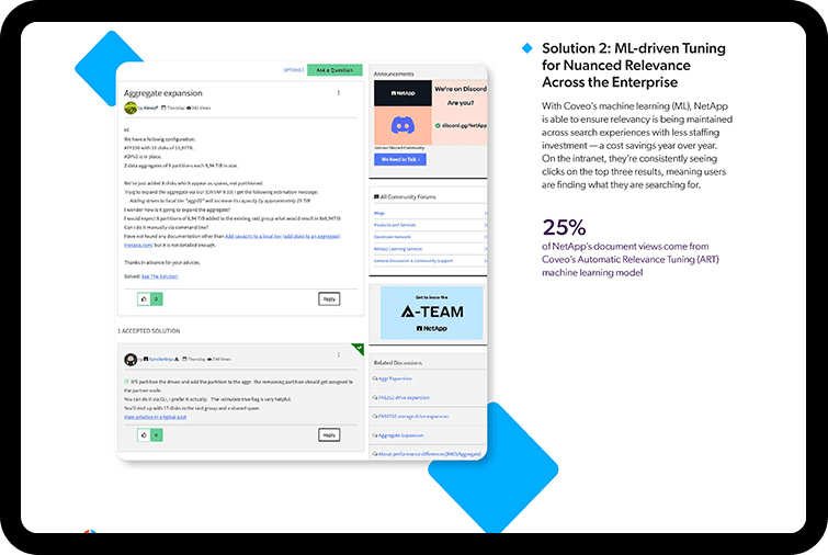 With Coveo’s machine learning ensure relevancy is being maintained across search experiences with less staffing investment.