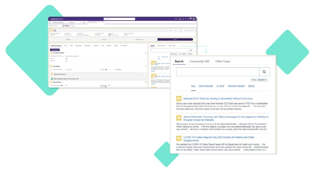 Screenshot shows Coveo customer athenahealth's insight panel implementation