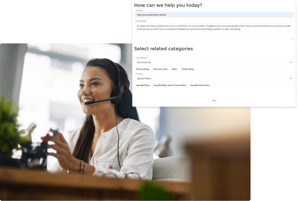 A screenshot displays how Coveo's Case Classification model routes a case to the best agent for the job.