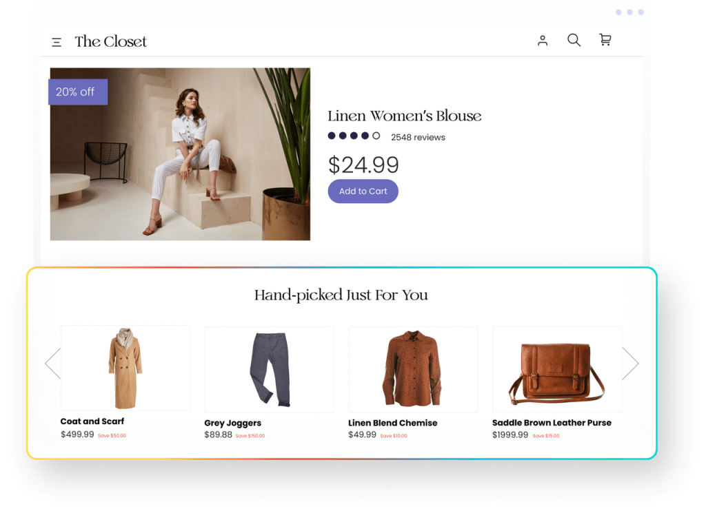 Screen shot of fashion items picked out for a shopper based on prior purchases.