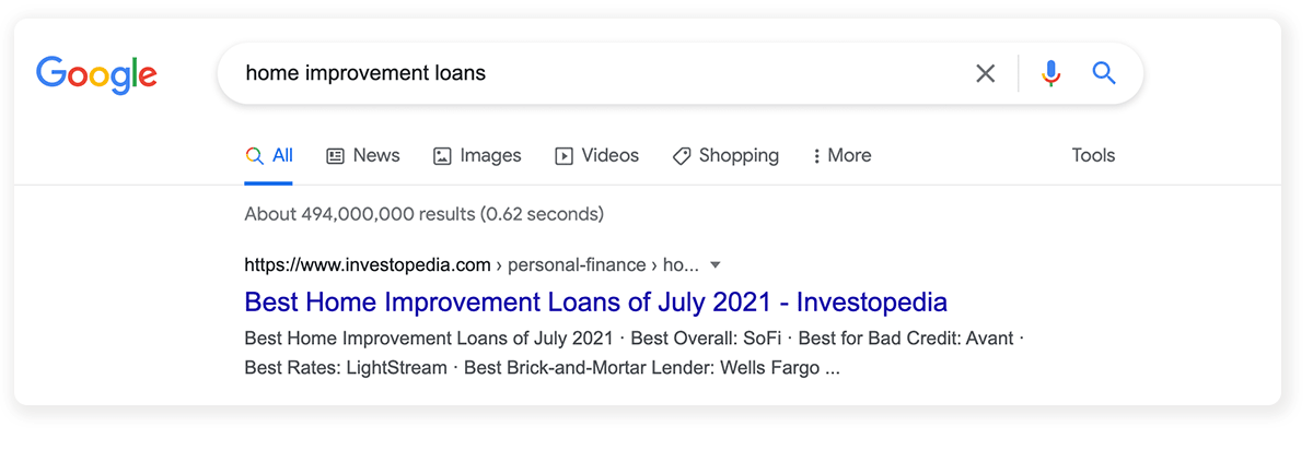 A screen capture shows that Google understands the semantic differences and relationships of terms, using home renovation loans and home improvement loans as examples