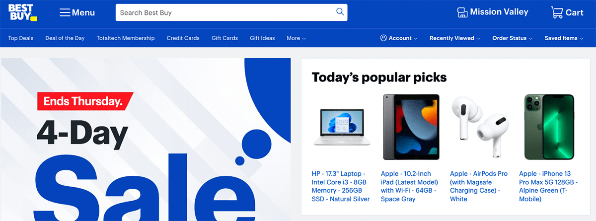 Ecommerce personalization example: Best Buy, Product recommendations Best Buy personalizing shopping experience with popular product suggestions