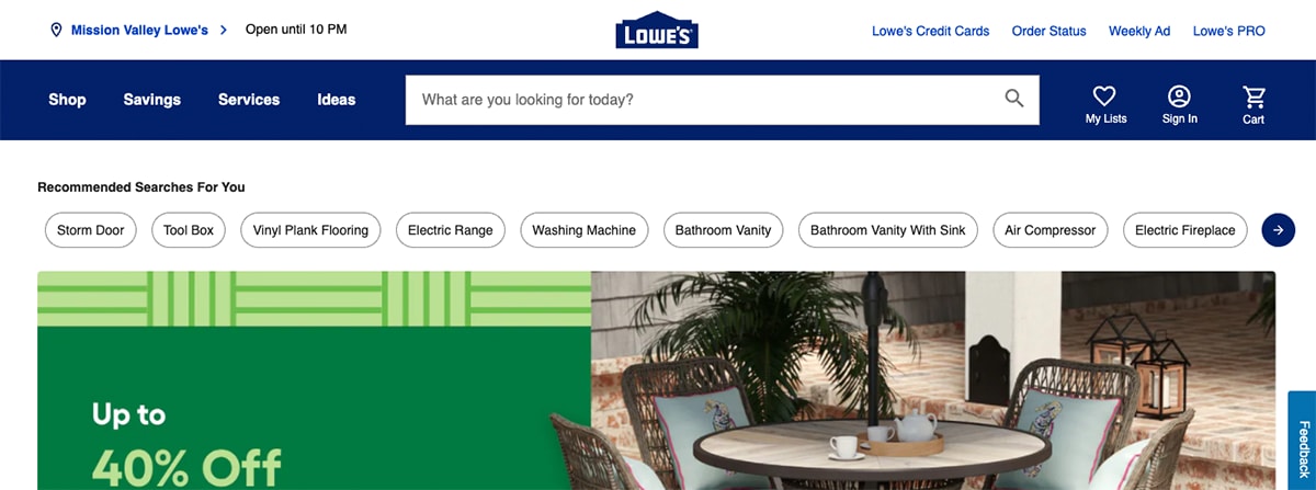 A screenshot showing Lowe's recommendation strategy as an example of ecommerce personalization.