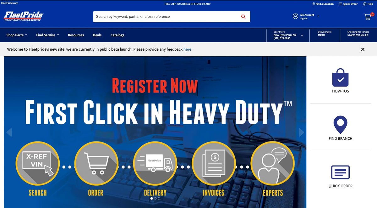 The user interface of FleetPride’s digital presence today