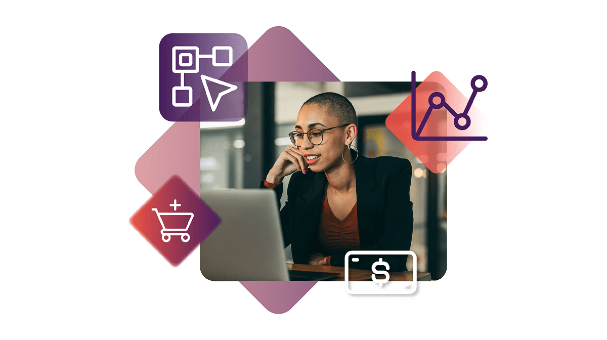 A graphic illustrates a digital experience creator thinking over the results of different tests they’ve applied to find what works best for their business.