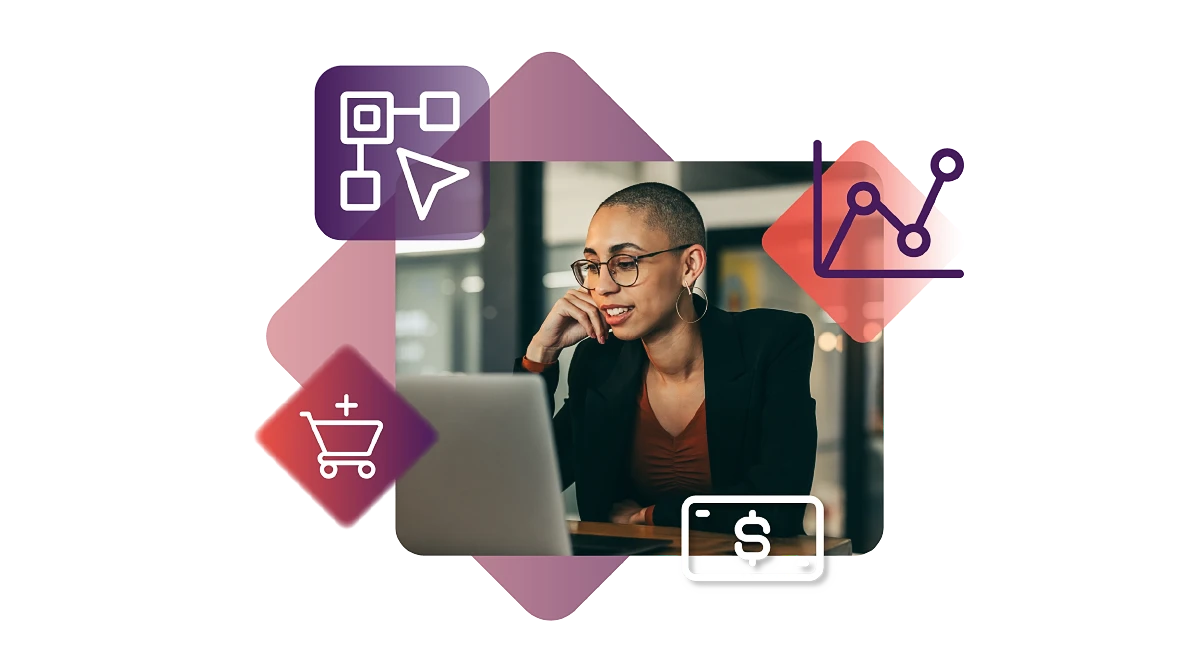 A graphic illustrates a digital experience creator thinking over the results of different tests they’ve applied to find what works best for their business.