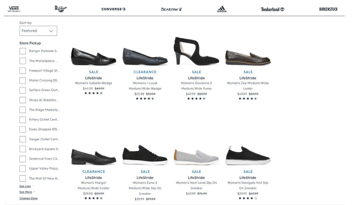 A screen capture shows facets that display store pick-up options