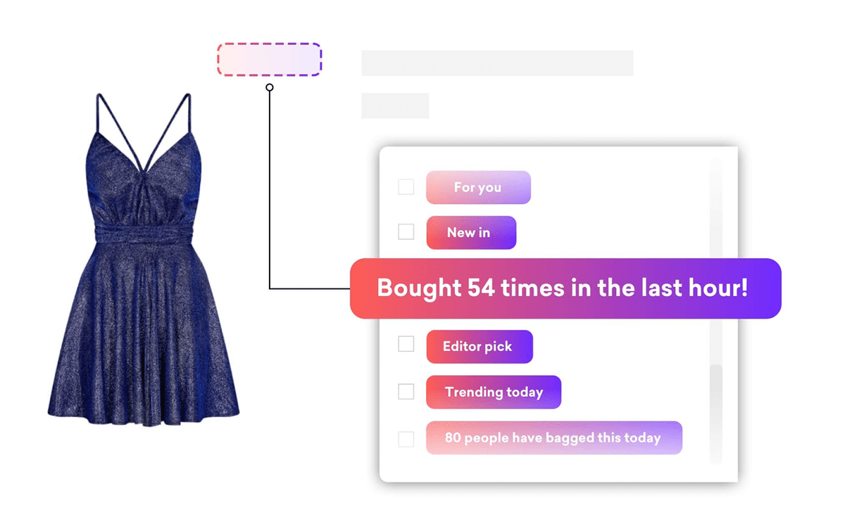 A screenshot shows different product badging possibilities