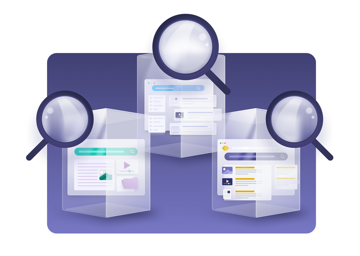 A graphic provides an illustration of siloed search