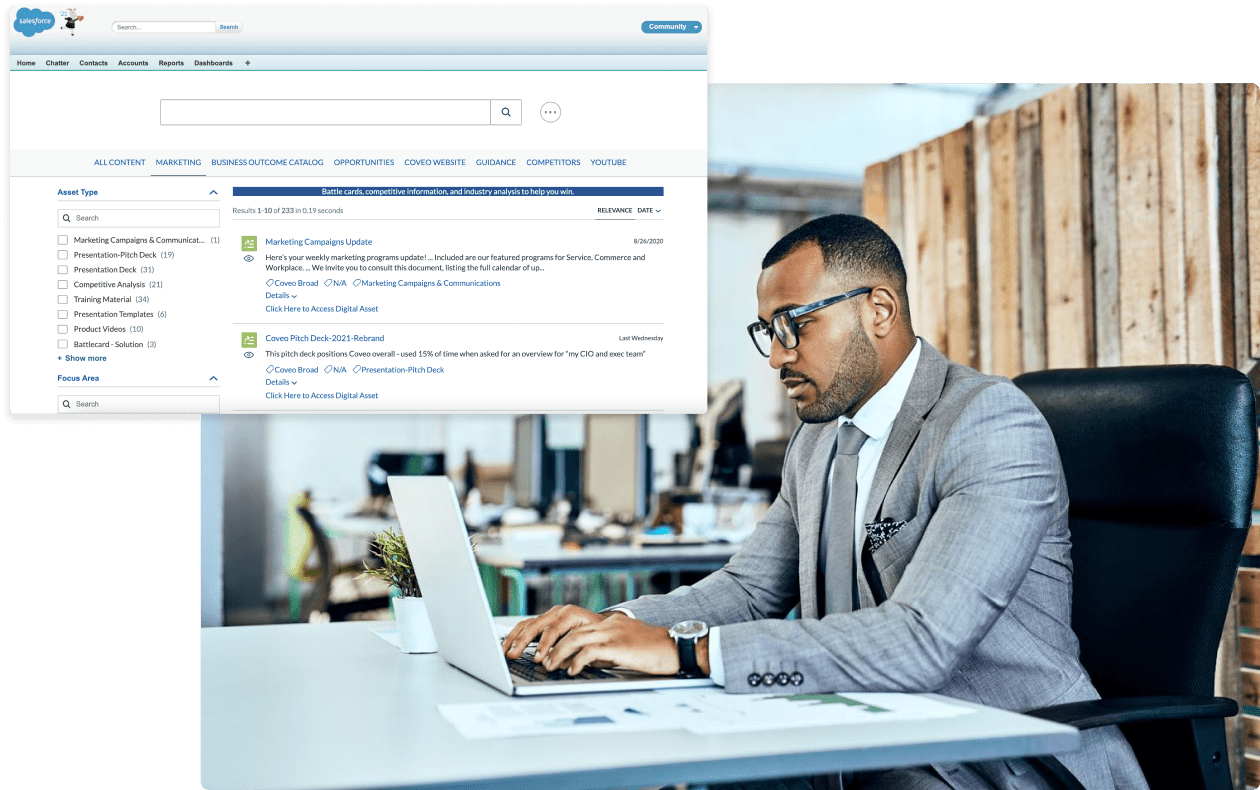 An image shows a user searching within a Salesforce interface