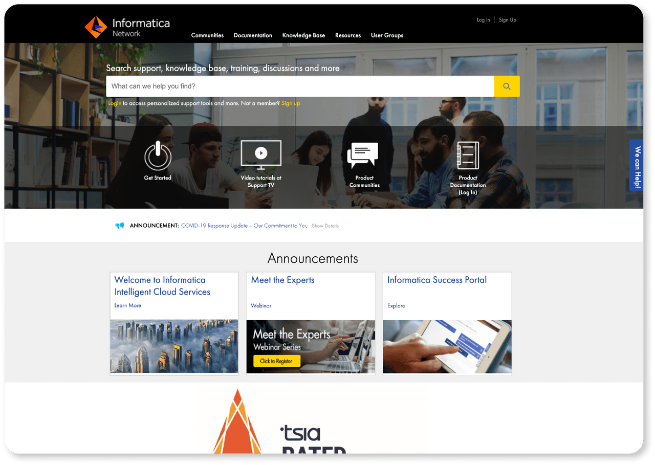 A screenshot shows an Informatica webpage.