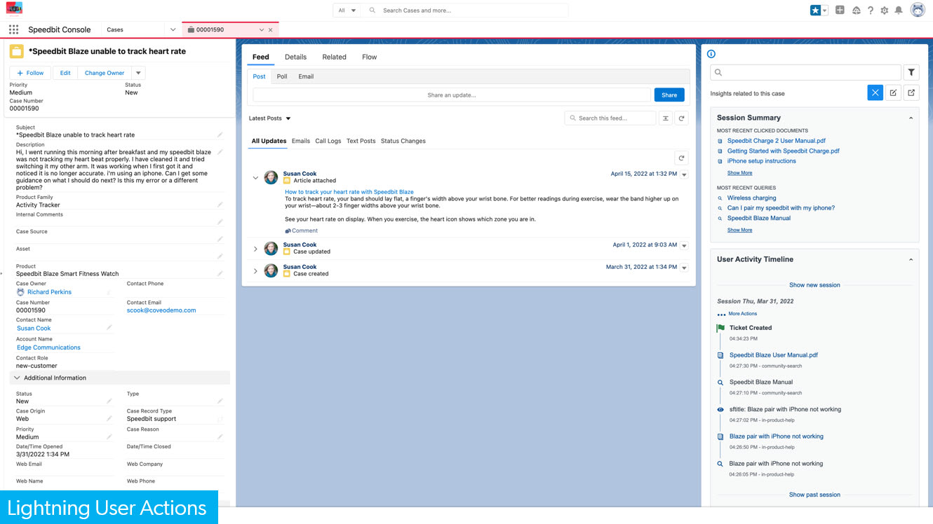 A graphic illustrates an agent dashboard with an insight panel to the right, showcasing the user actions component.