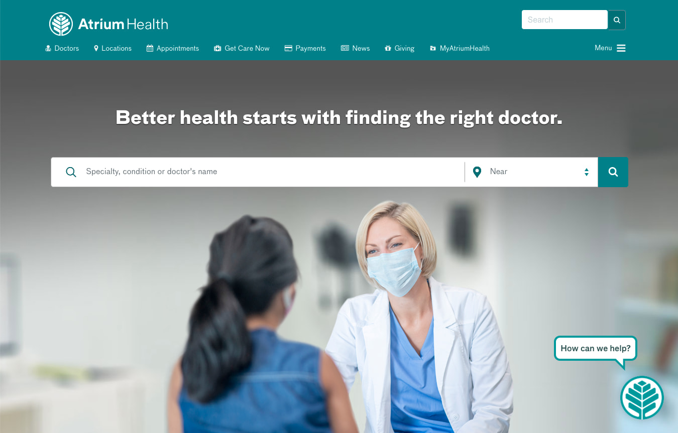 A screen capture of Atrium Health's homepage