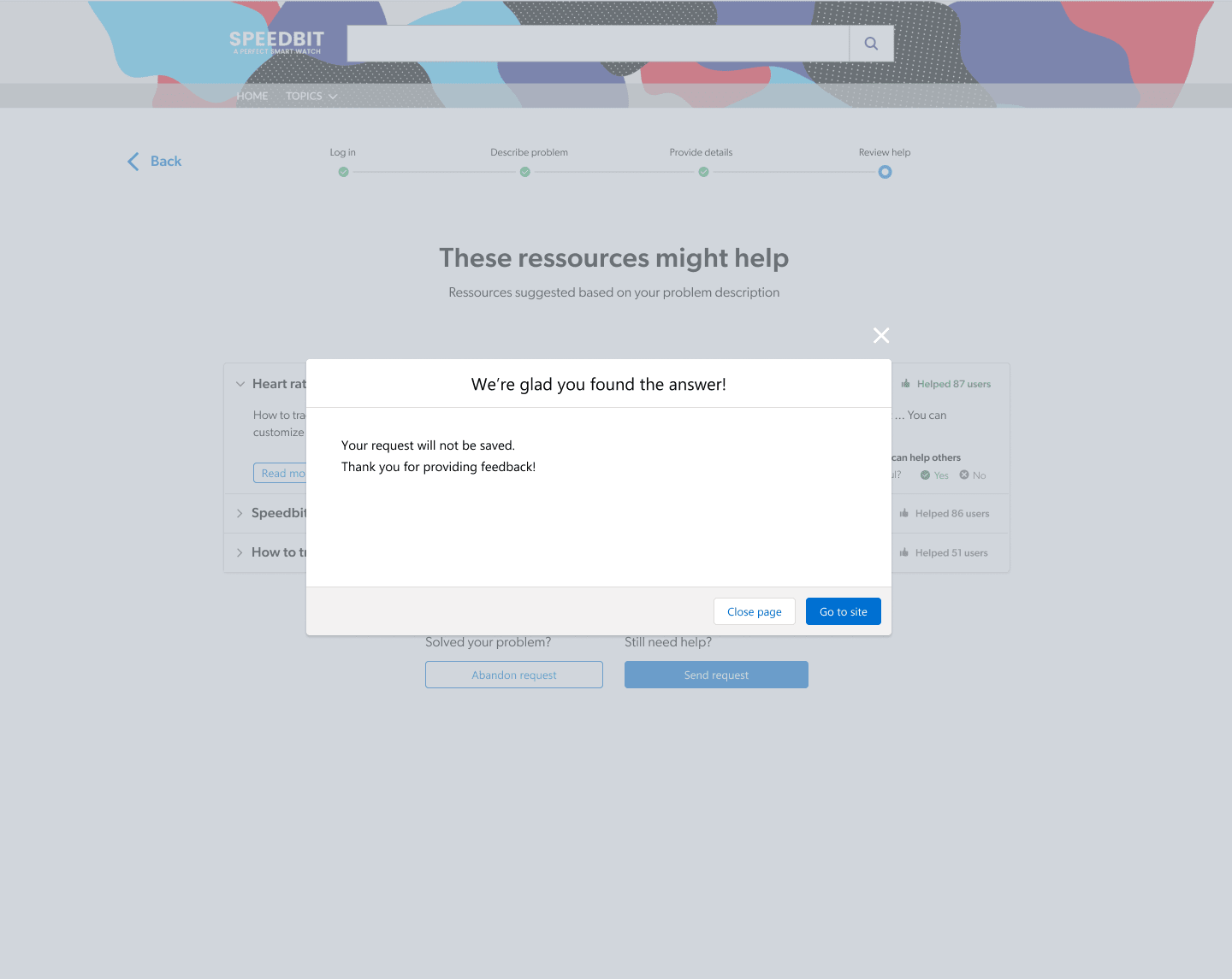 Confirmation modal before abandoning the request
