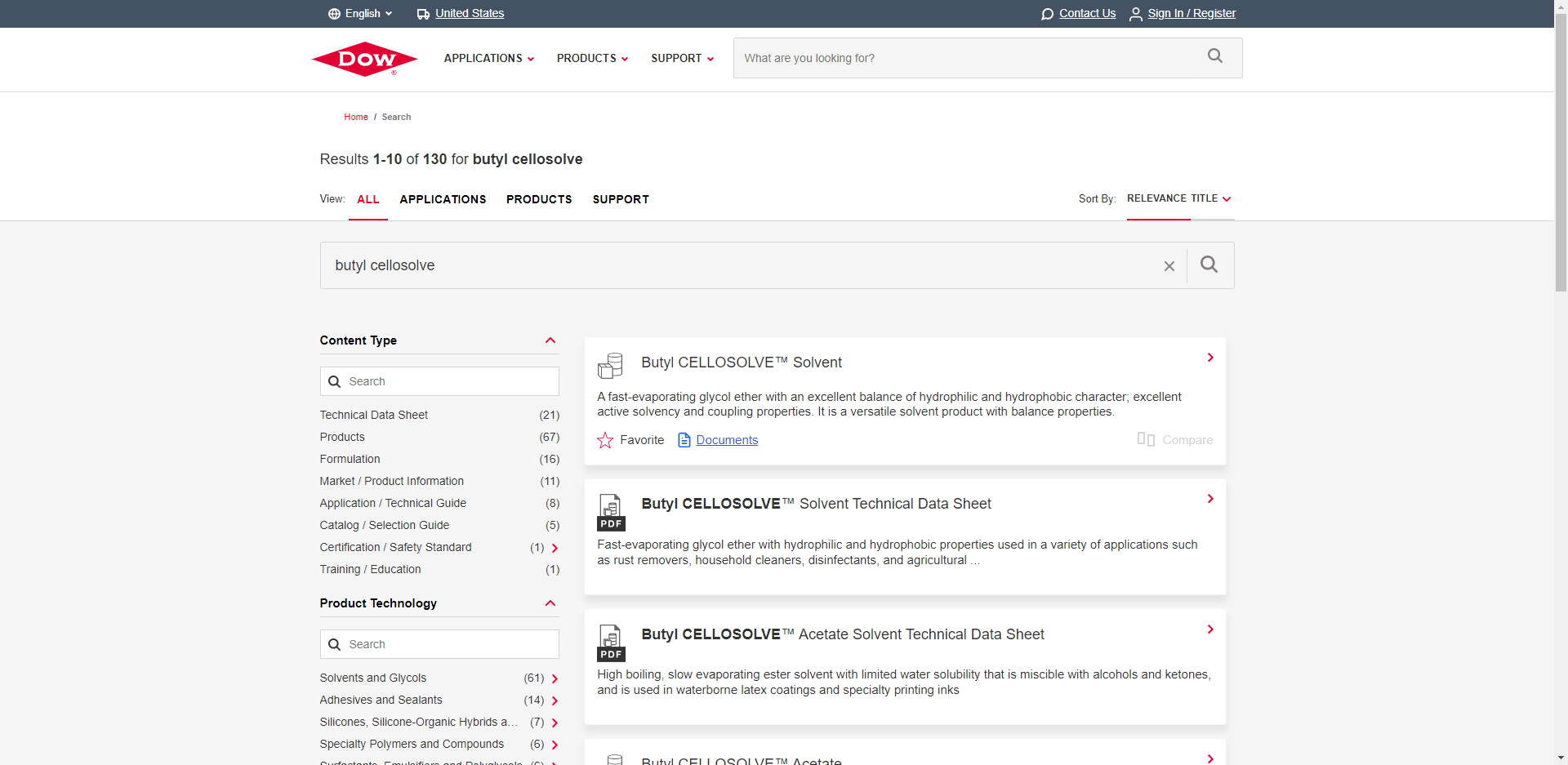 A screenshot shows Dow's digitally transformed site search