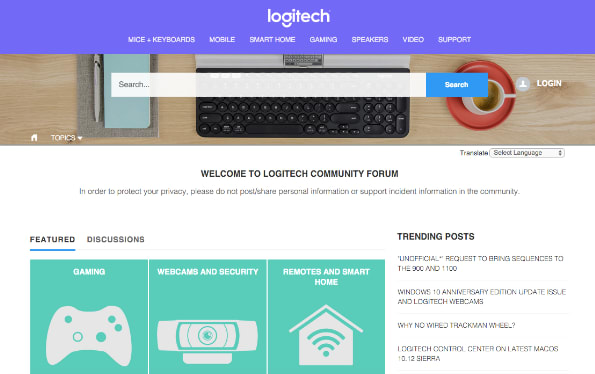 Logitech support site