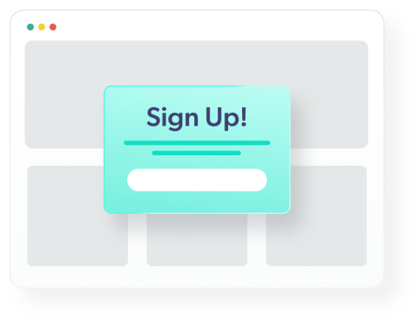 A graphic illustrates a pop-up that encourages users to sign up
