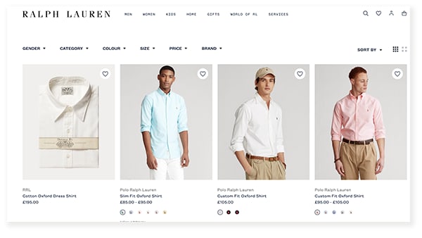 Faceted search example from Ralph Lauren