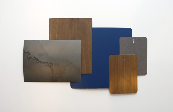 Formica swatches in modern blue and metals