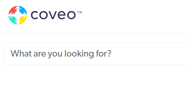 A screenshot shows the Coveo search bar