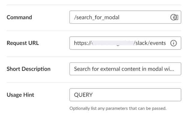 A graphic shows a form to fill out when creating a forward slash command in Slack.