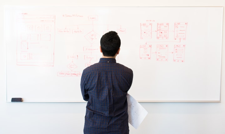 Man stands in front of picture, pondering taxonomy and digital transformation.