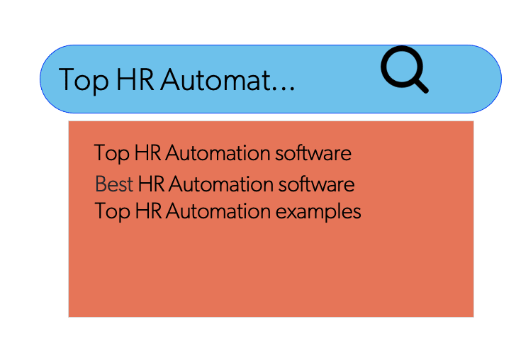A search box displays a drop-down set of query suggestions for 'top HR automat'.