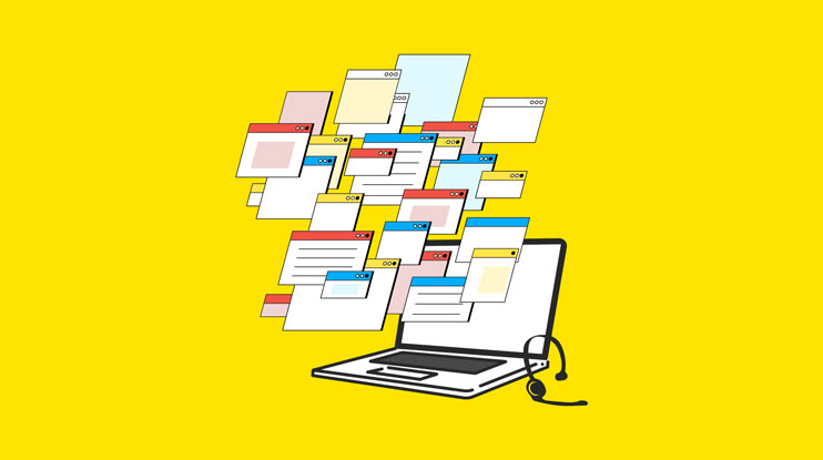 An image visualizes how many sources a customer service agent might have to scour to find needed information