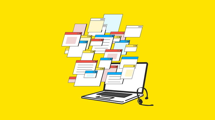An image visualizes how many sources a customer service agent might have to scour to find needed information