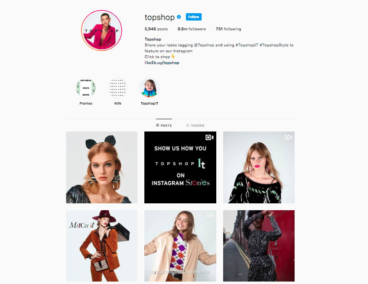 Topshop, UK's best omnichannel retailer - instagram page