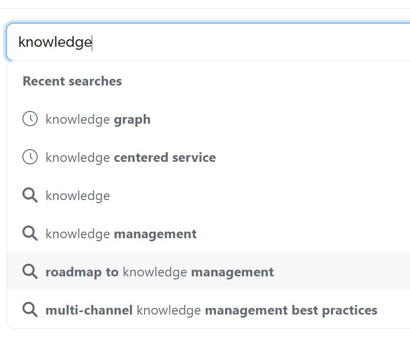 Screenshot shows related, autocompleted suggestions dropping down from a search bar