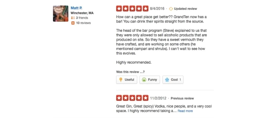 Screenshot shows user reviews aka social proof for a local bar