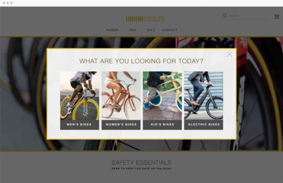 A screenshot shows a pop-up that asks the user what they're looking for during their visit.