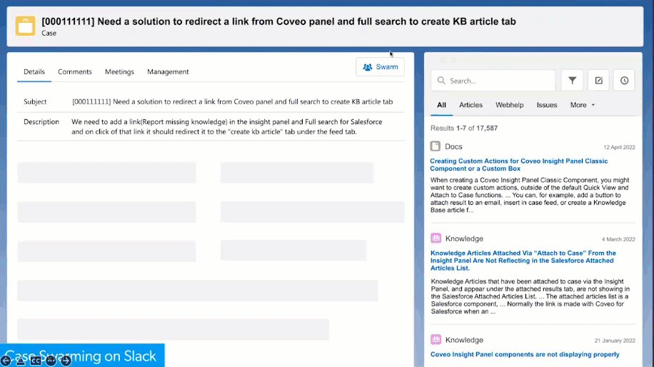 A video shows the Intelligent Swarming process enabled in Salesforce and Slack.